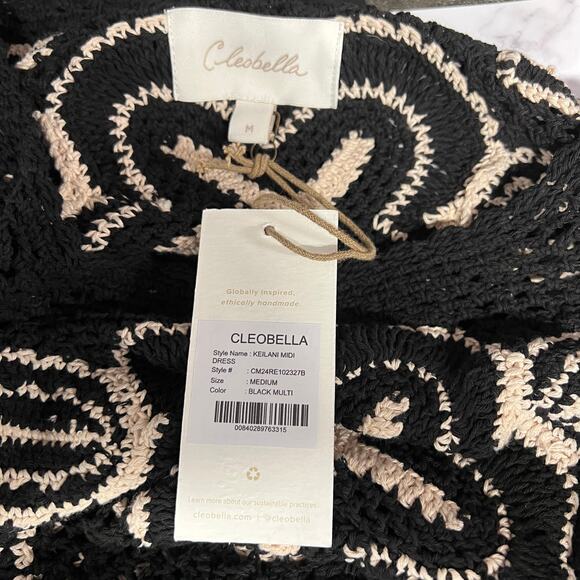 Cleobella Keilani Black Crochet Floral Hand Knit Midi Dress M Chic Boho Cottage - Picture 7 of 16